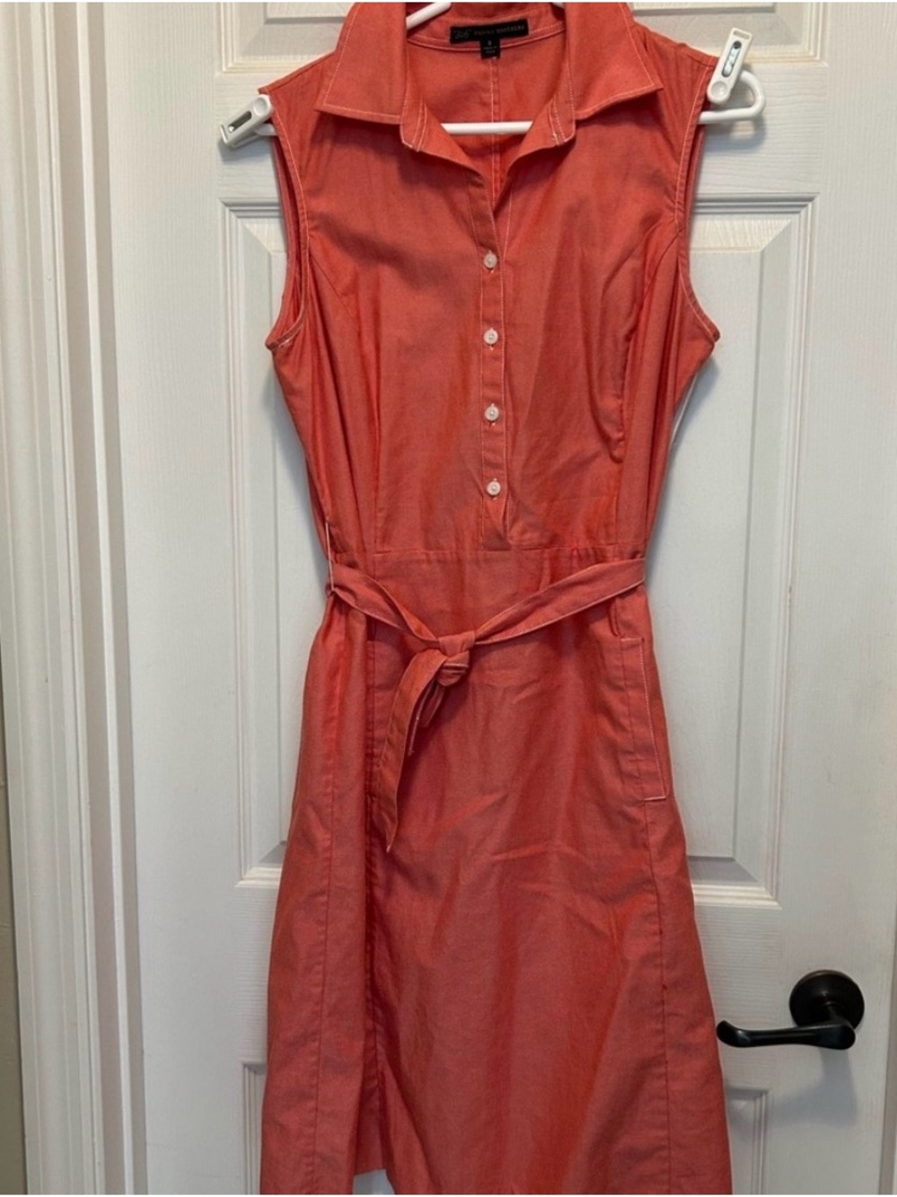 Brooks Brothers Sleeveless Coral-Red Shirt Dress with Tie Waist